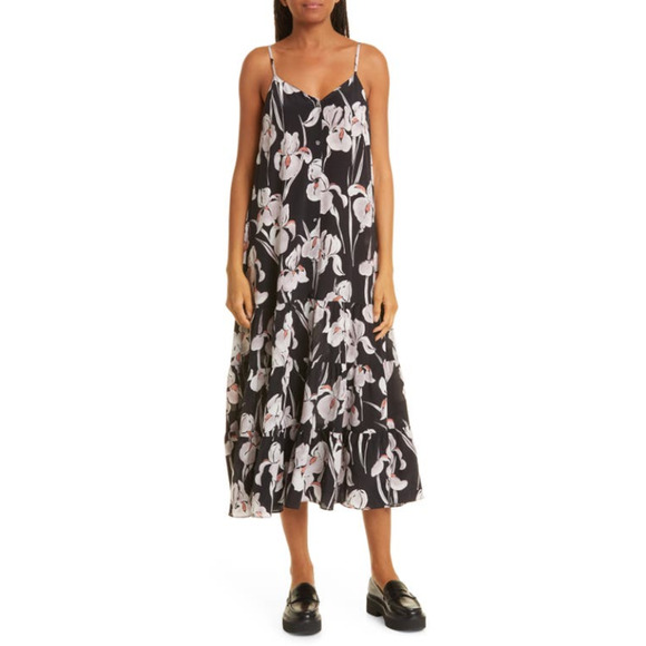 Jason Wu Iris Print Silk Midi Dress Black Size 0 3683